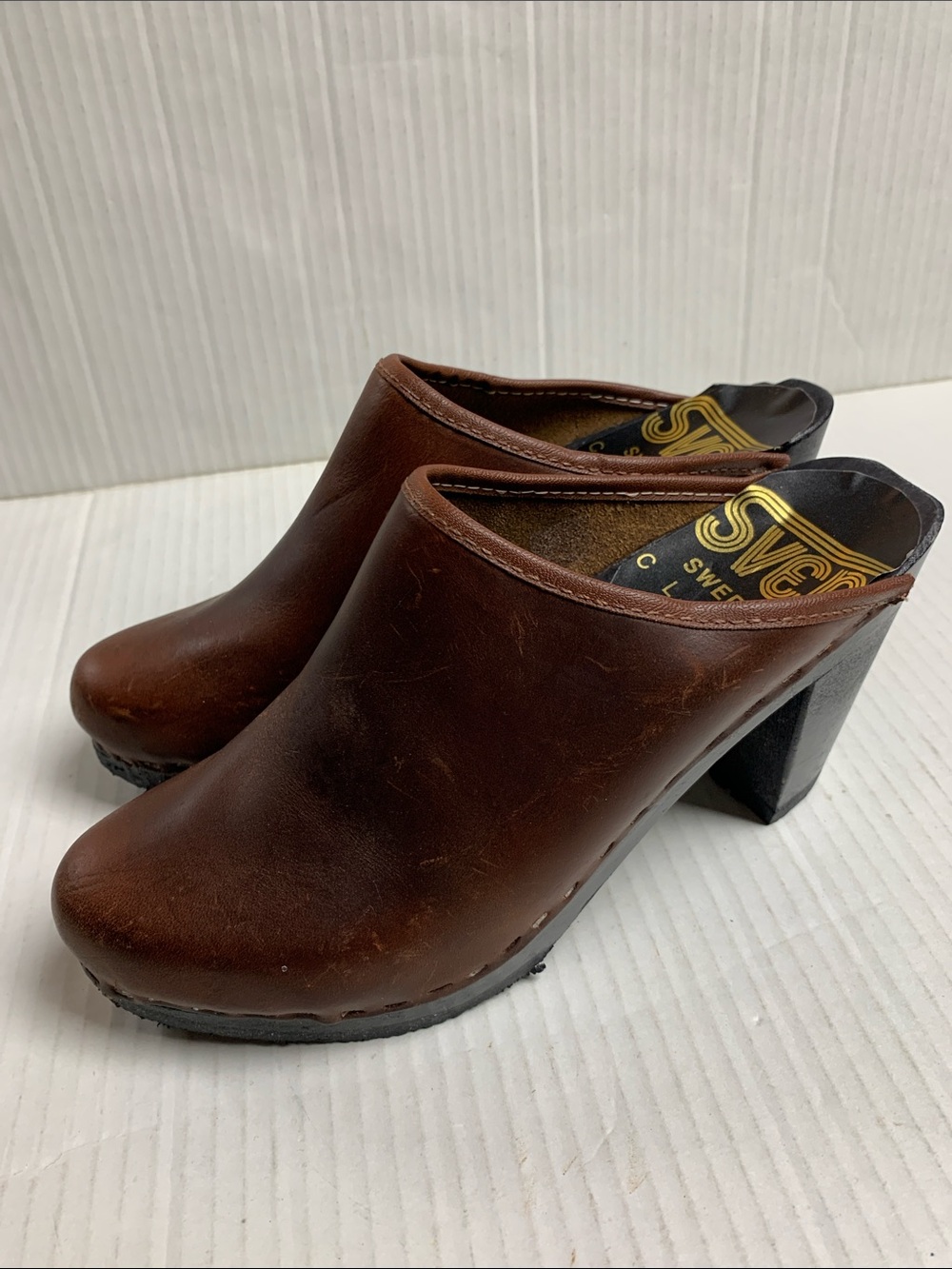 Sven Swedish Clogs High Collar Brown Leather Boho Size 37/6-6.5